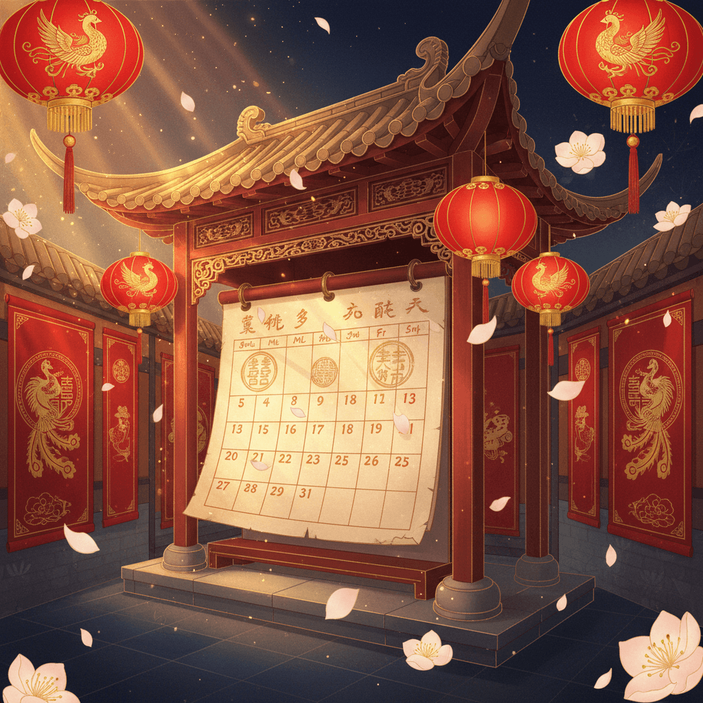 吉日查询 · 红灯笼凤凰嫁娶图